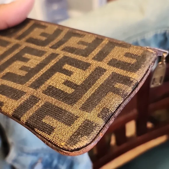 Fendi Zucca Card Holder Coin Pouch Zip Wallet Canvas Vintage - Picture 7 of 13